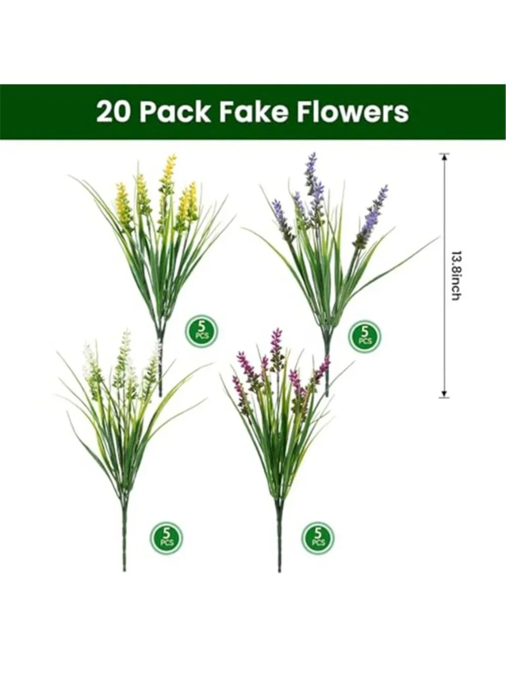 Artificial Lavender Flowers UV Resistant Fake Outdoor Plants Decor 20 Bundles
